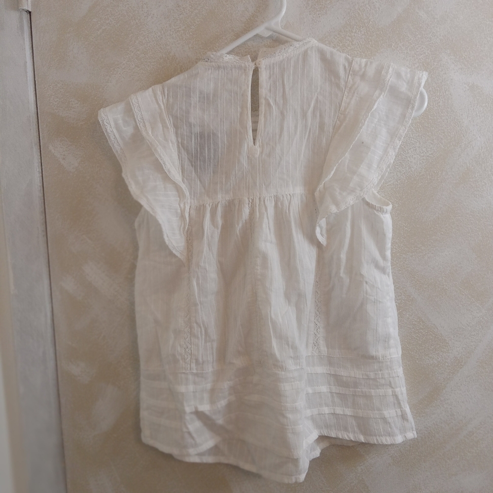 Size SP Kut from the Kloth White Flutter Sleeve Ruffle Lace Top Blouse NWT - Picture 3 of 7